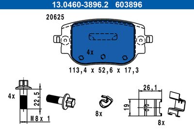 Brake Pad Set, disc brake ATE 13.0460-3896.2