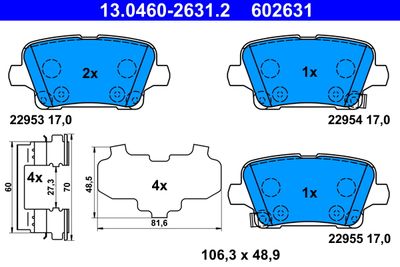 Brake Pad Set, disc brake ATE 13.0460-2631.2