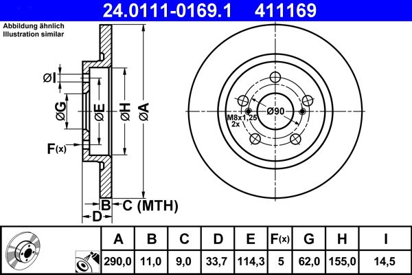 ATE 24.0111-0169.1 Brake Disc