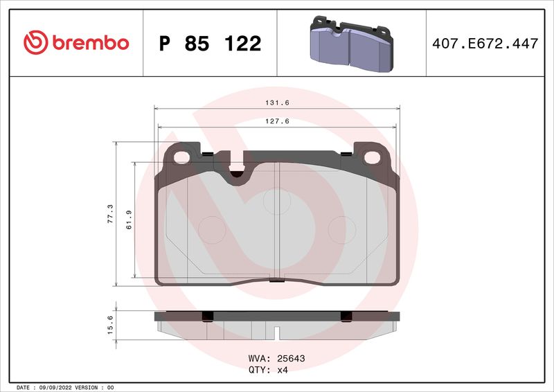 BREMBO P 85 122 Brake Pad Set, disc brake