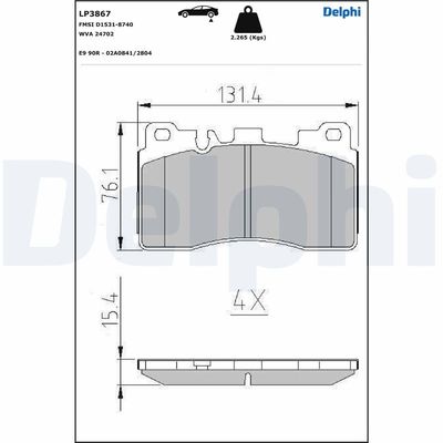Brake Pad Set, disc brake DELPHI LP3867