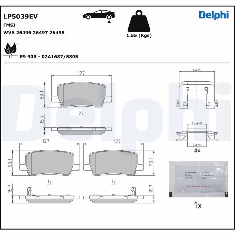 DELPHI LP5039EV Brake Pad Set, disc brake