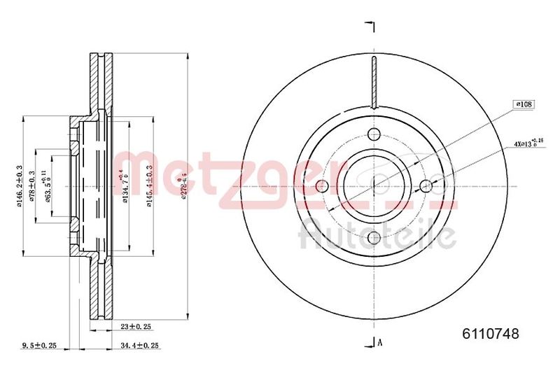 METZGER AUTOTEILE 6110748 Brake Disc