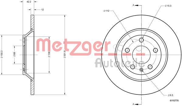 METZGER AUTOTEILE 6110778 Brake Disc