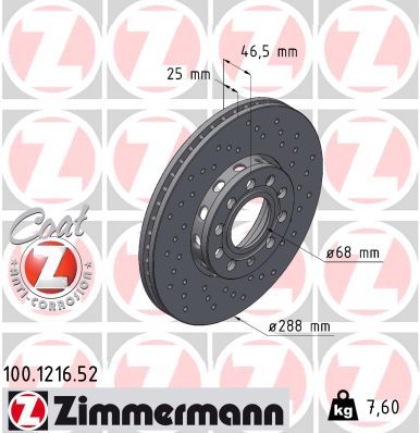 Brake Disc ZIMMERMANN 100.1216.52